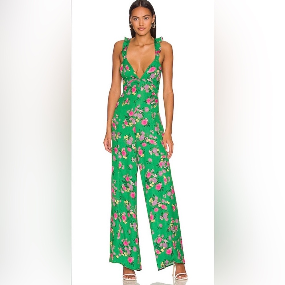 Resa Green Floral V-Neck Wide-Leg Jumpsuit